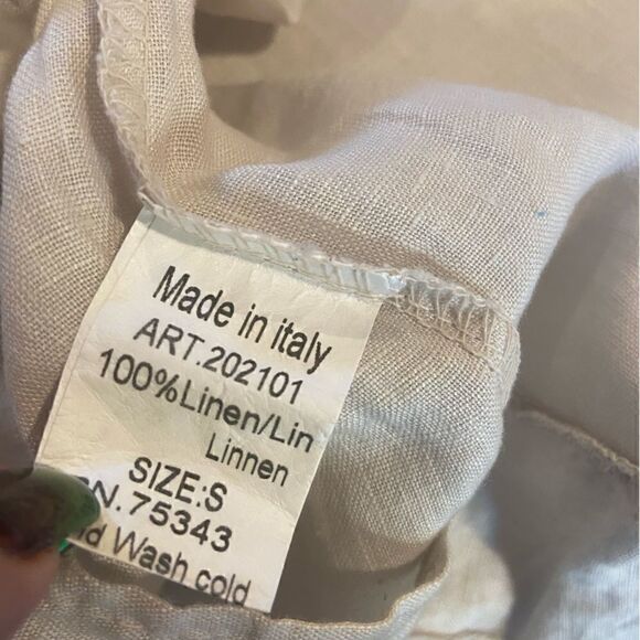 Lungo L’Arno Italy 100% Linen Ruffled Hem 3/4 Sleeve Tunic Top Beige Size Small - Picture 7 of 9